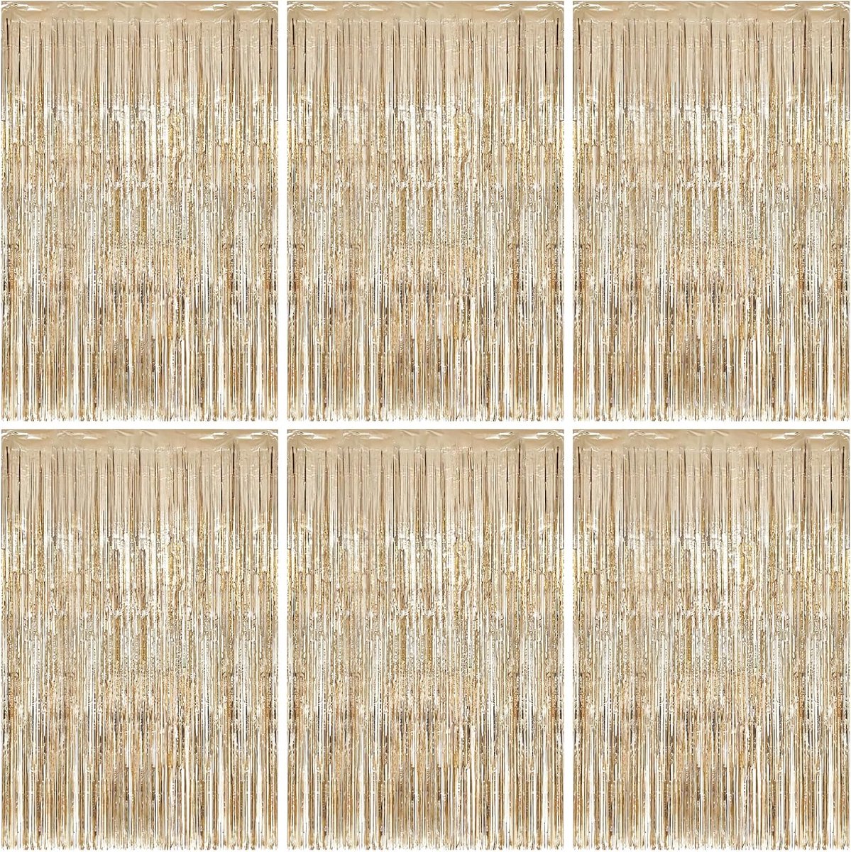 Casalora 6 Stuks Champagnegouden Glittergordijn Set – Folie Franje Achtergrond 1×2 m – Feestdecoratie voor Verjaardag, Bruiloft, Carnaval, Festival & Podium