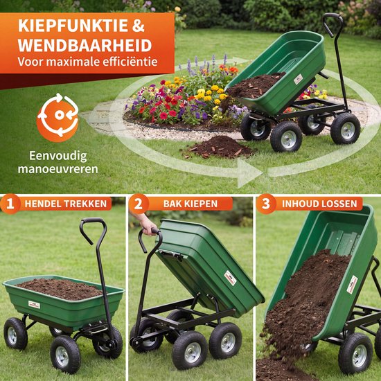 Gardebruk Tuinkar - met Kiepfunctie 103,5x51x92,5cm - Groen van Gardebruk — afbeelding 5