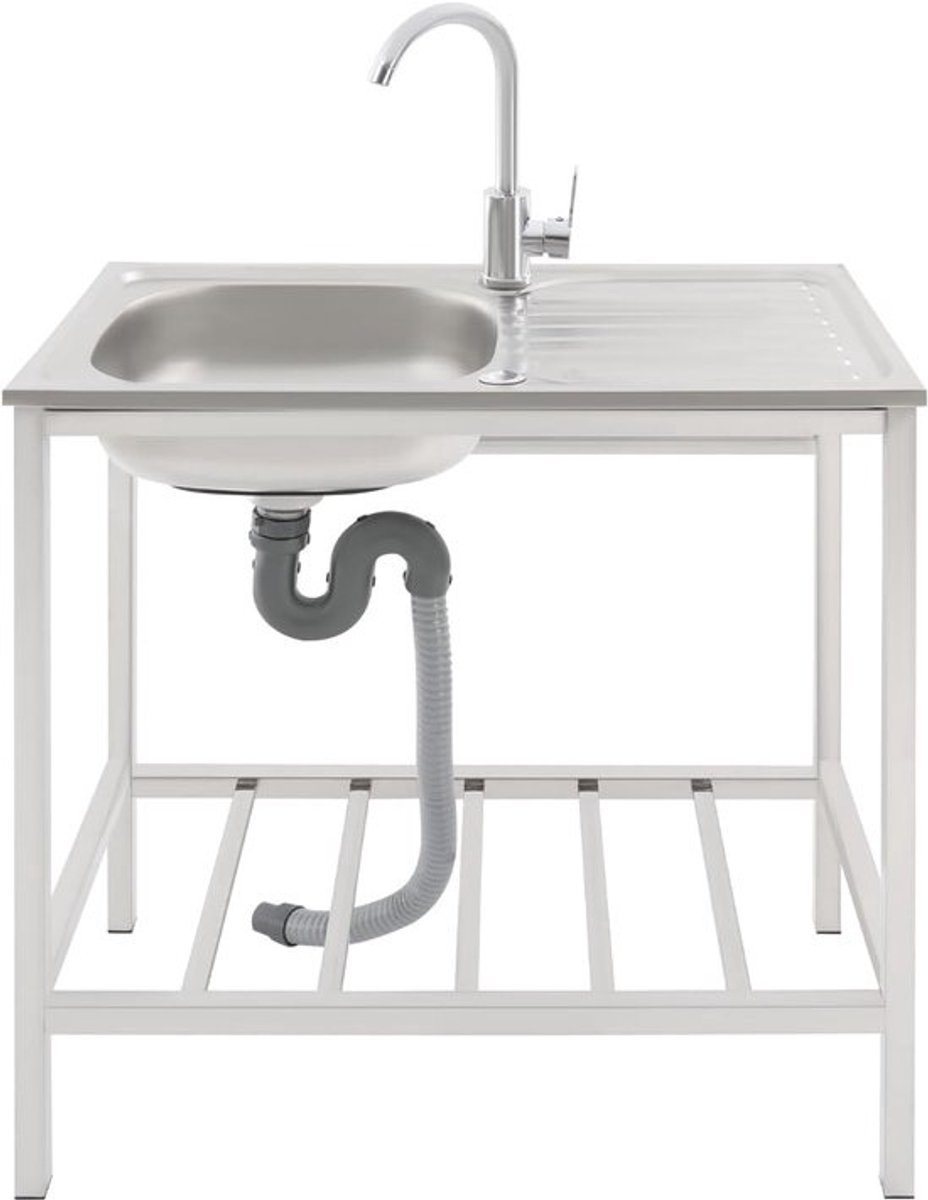 Vrijstaande spoelbak - Wastafel RVS - Buitenkeuken Bar - Compleet met kraan - 75 x 40 x 75 cm - Zilver