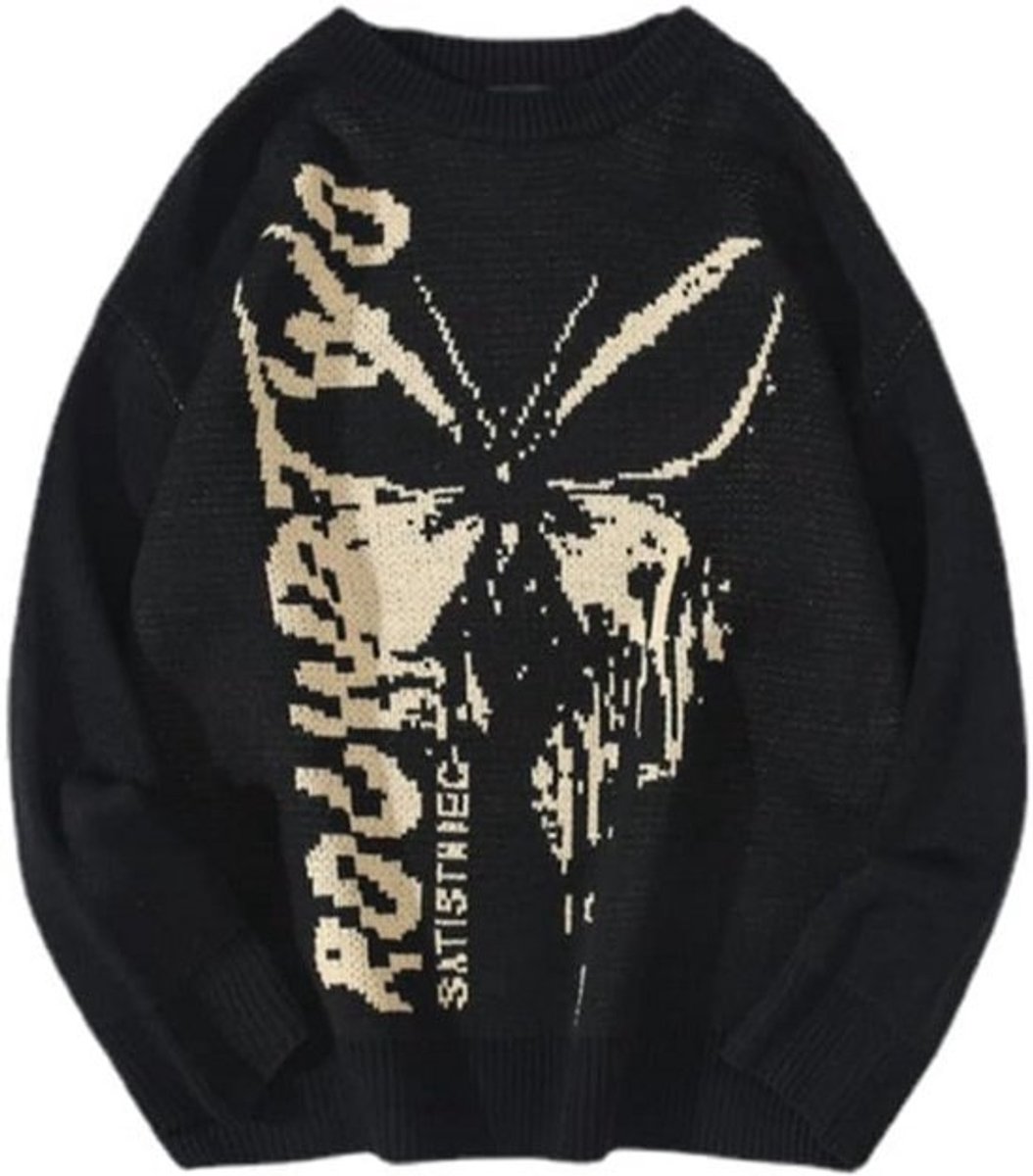 Oversized Gebreide Trui met Vlinder Design - Y2K Grunge Style voor Punk, Goth en Indie Fashion