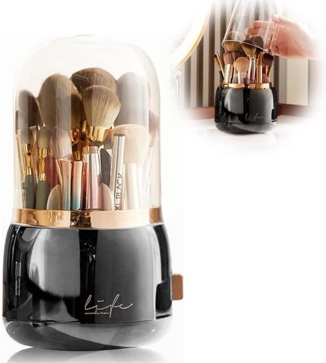 360 Graden Draaibare Make-up Organizer met Deksel - Ruimtebesparende Cosmetica Houder voor Bureau en Badkamer