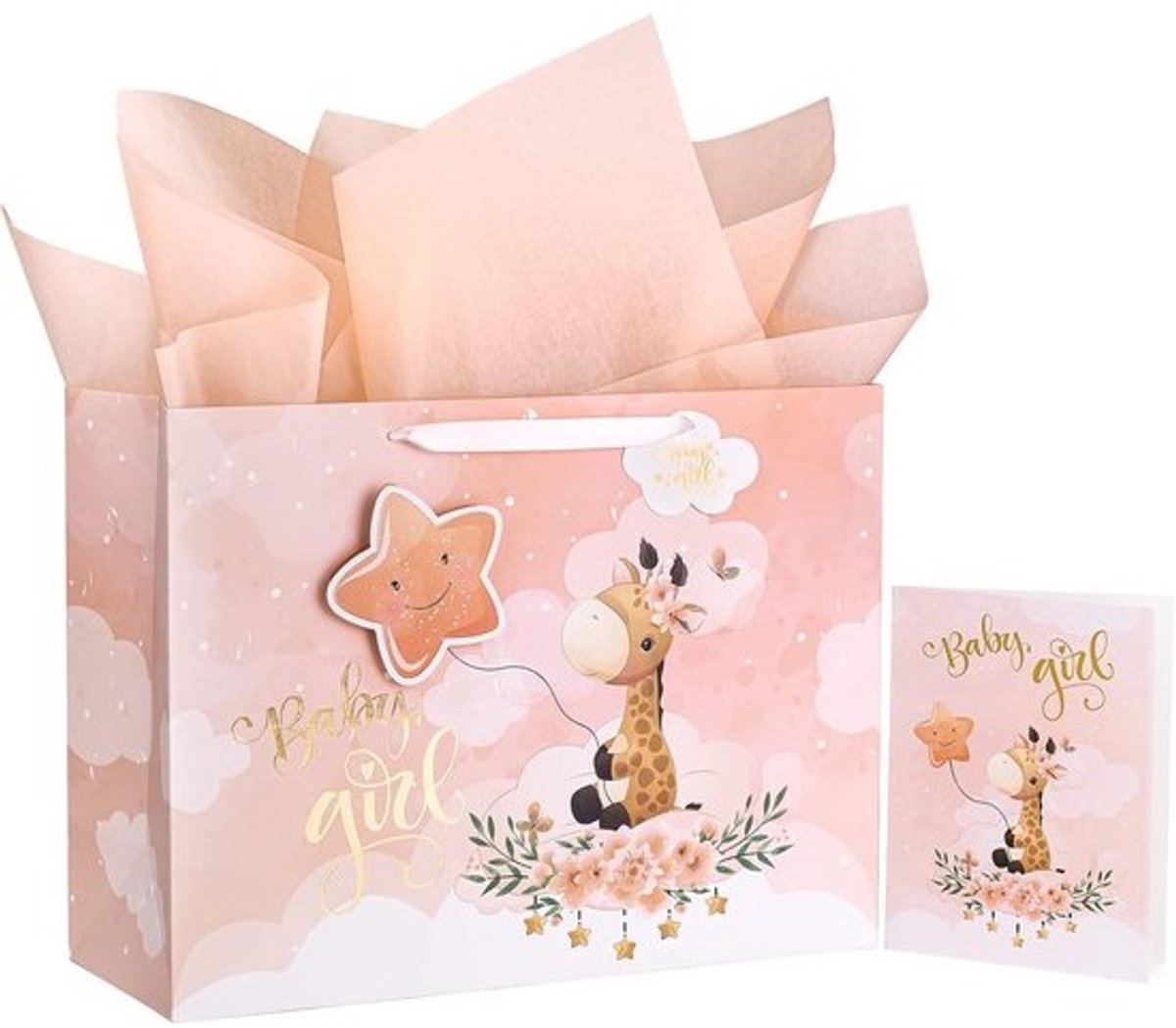 Extra Grote Cadeautas Meisje met Kaart en Tissuepapier - Baby Shower & Nieuwe Baby