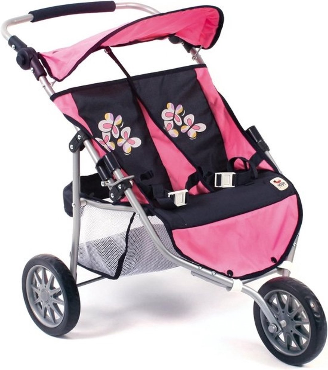 Kinderwagen Dubbel Jogger - Inklapbare Tweeling Buggy met Verstelbaar Handvat en Ruim Opbergnet