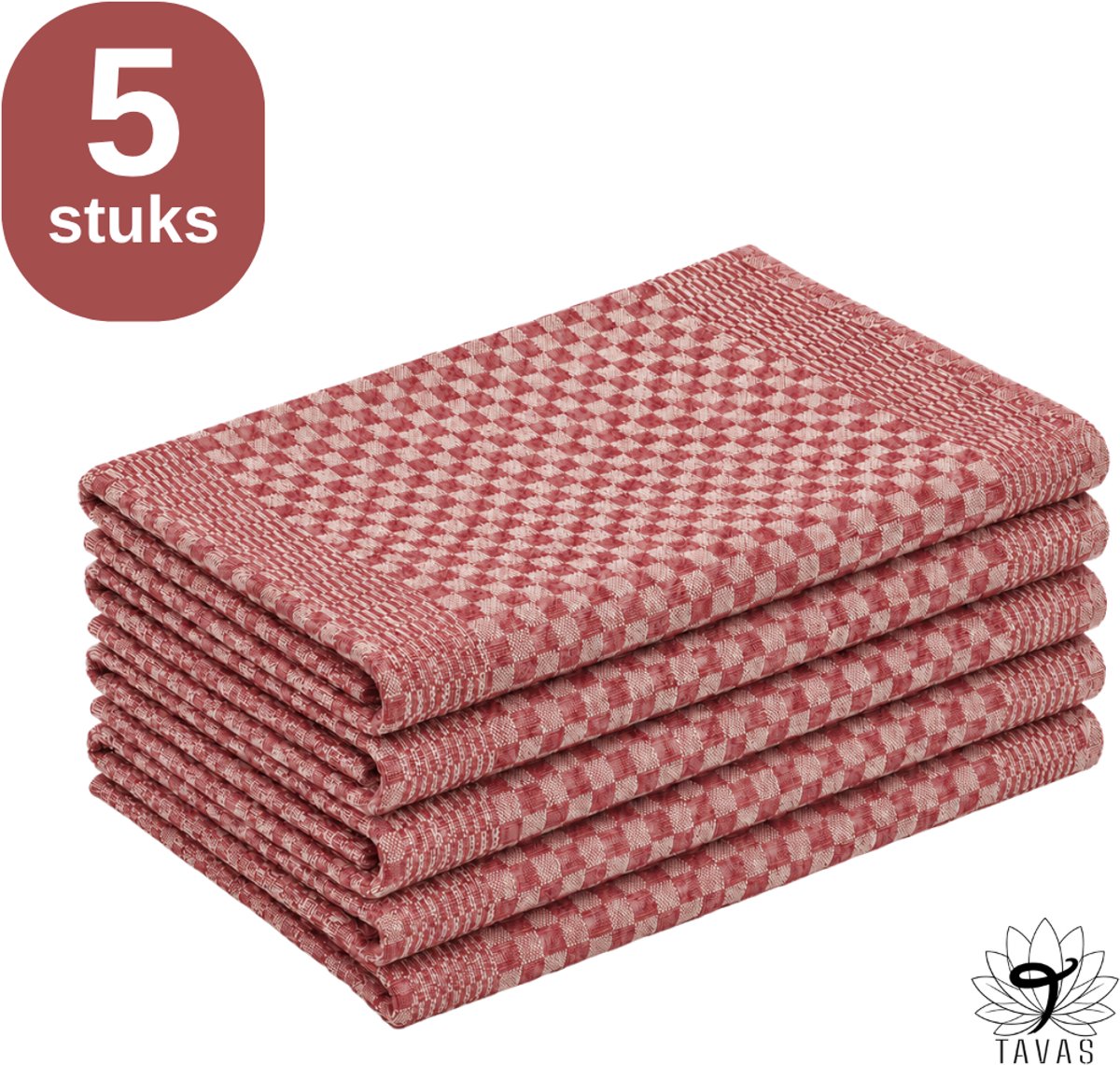 Theedoekenset - Glazendoeken | 50x70 cm | Rood | Set van 5 | 100% katoen | Horeca Theedoeken | horeca Glazendoeken