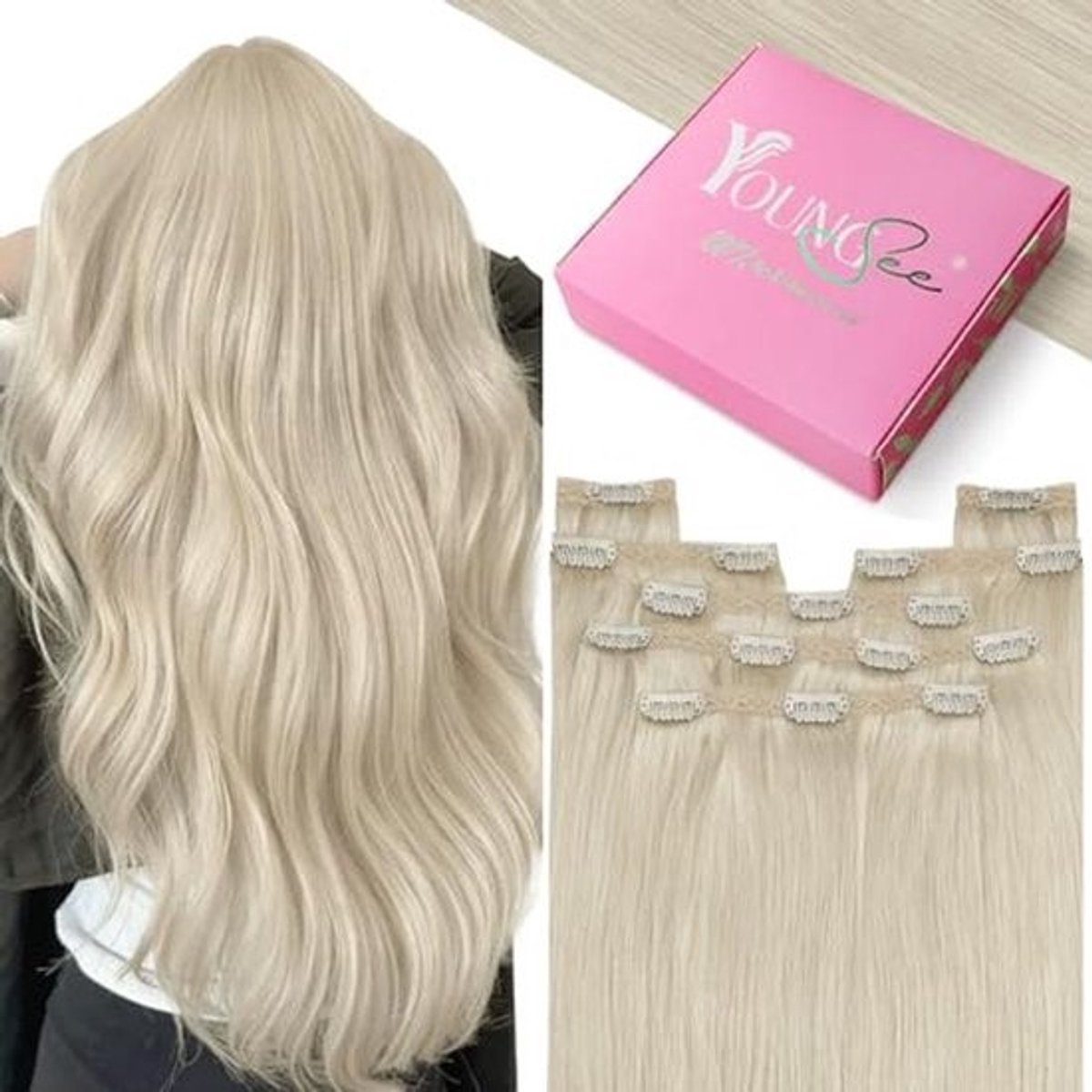 Blonde Clip In Hair Extensions 16 Inch - 120g #60 Platinum Blonde - Echte Menselijke Haar Extension
