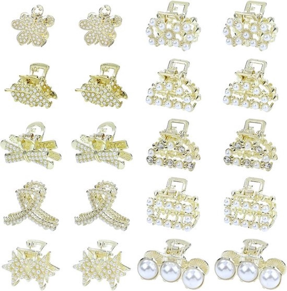 20x Mini Haarclips Goud Metaal - Kleine Klemmetjes met Bloemen, Sterren, & Blad Design - Haaraccessoires voor Vrouwen en Meisjes