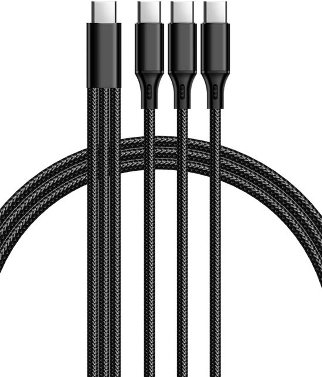 3-in-1 USB Type-C Laadkabel met Snelladen (1.2m) - Gevlochten Nylon voor Meerdere Apparaten