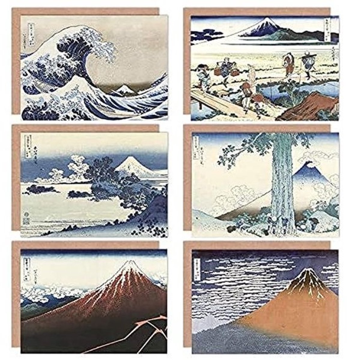Japanse Fuji Berg Wenskaarten Set van 6 | Kunstzinnige Uitnodigingen voor Elke Gelegenheid