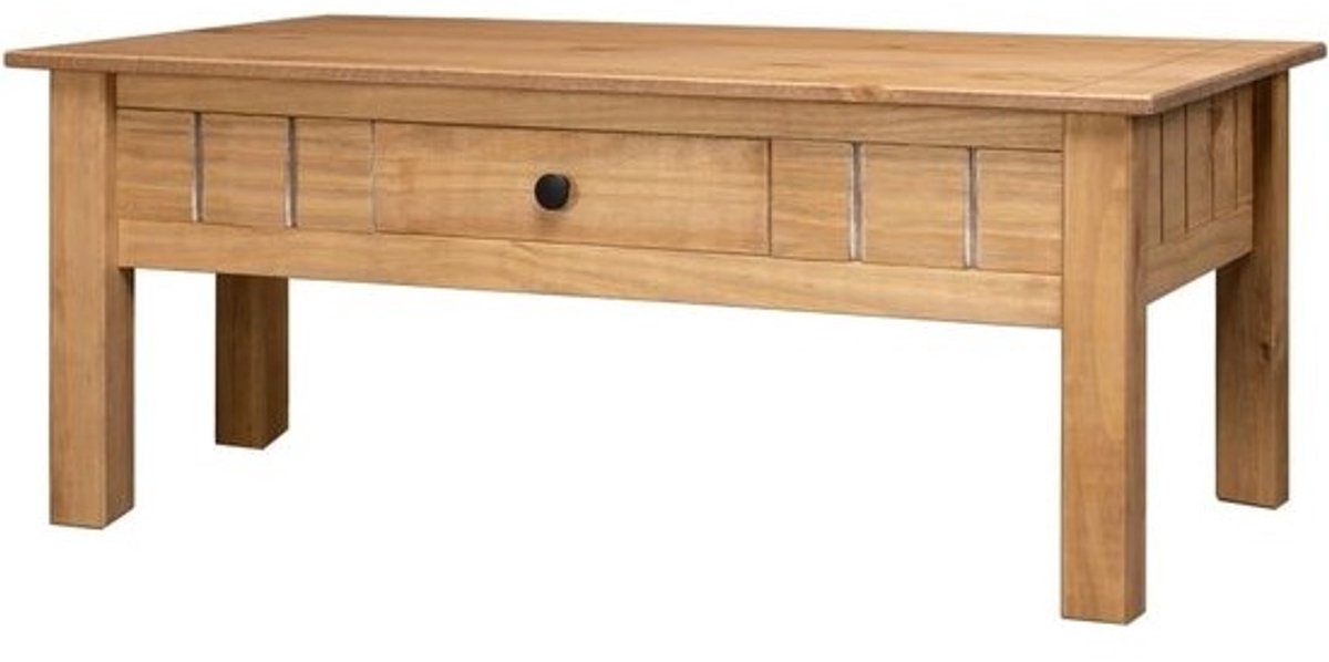 Salontafel Massief Hout - Koffietafel Hout - Woonkamer Opruimen - Met Lade - 100x60x45 cm - Natuurlijk Hout