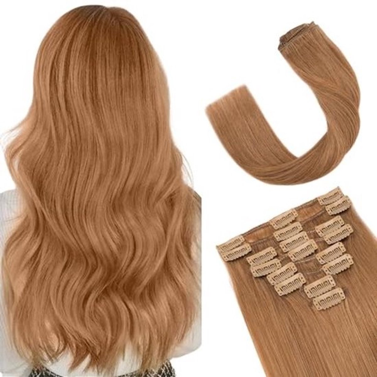 Clip-in Haar Extensies van Echt Haar - Lange en Gladde Tressen met Clips voor Directe Haarverlenging