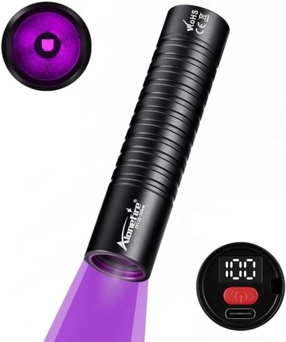 Oplaadbare 365nm UV Zaklamp Mini Blacklight met Digitaal Display en Type-C Opladen