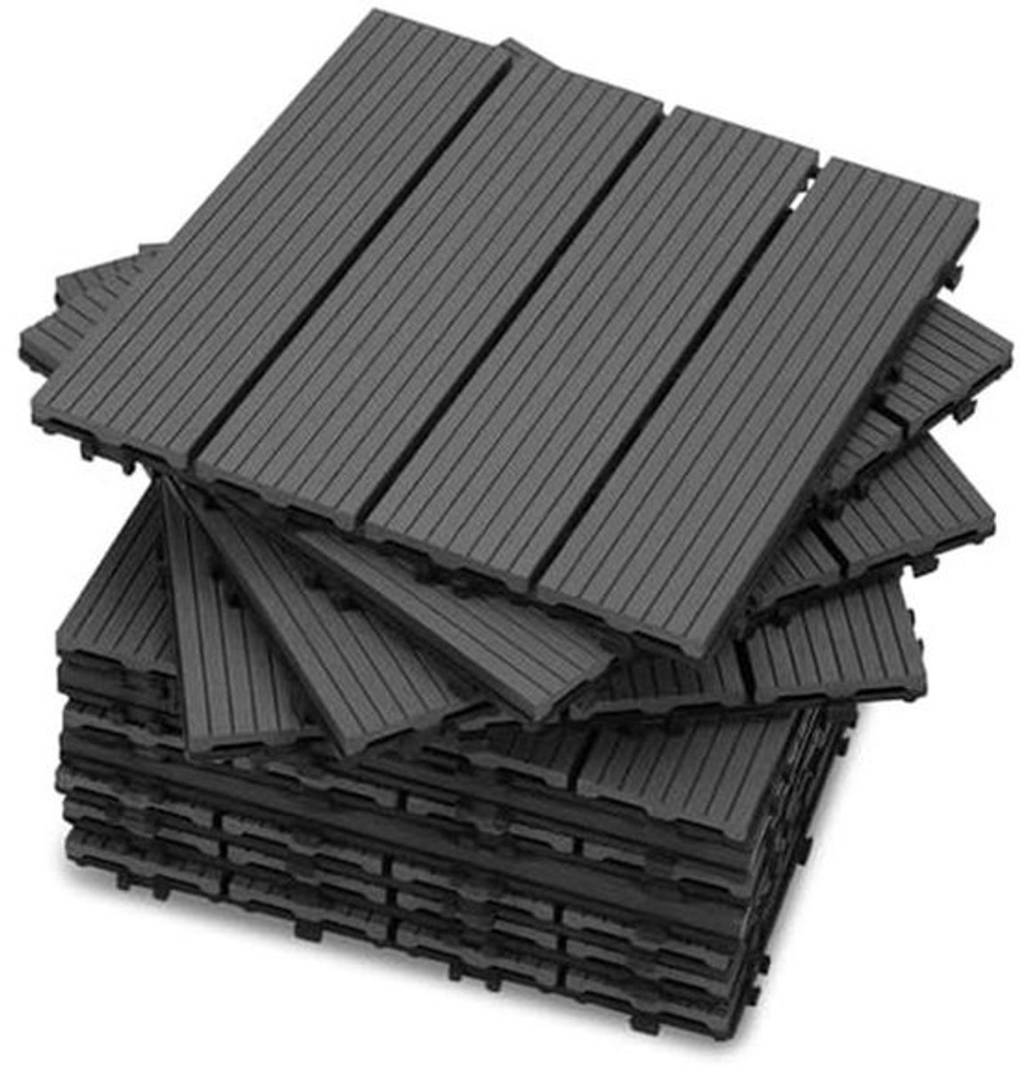 Fiqops Pack of 66 WPC Patio Tiles 30 x 30 cm Balcony Tiles Garden Tiles with Click System Decking Decking Balcony Tiles Click Tiles Decking Waterproof for Patio for 6 m² Anthracite