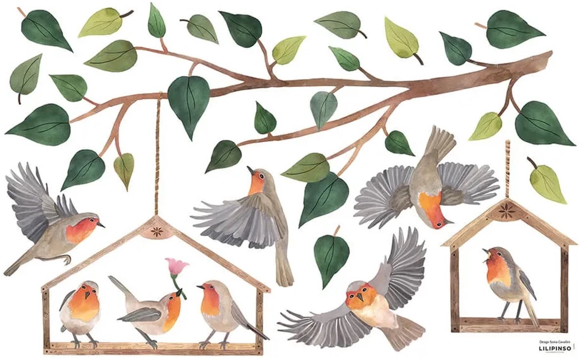 Lilipinso muurstickers Queyran Robins Redbreast XL