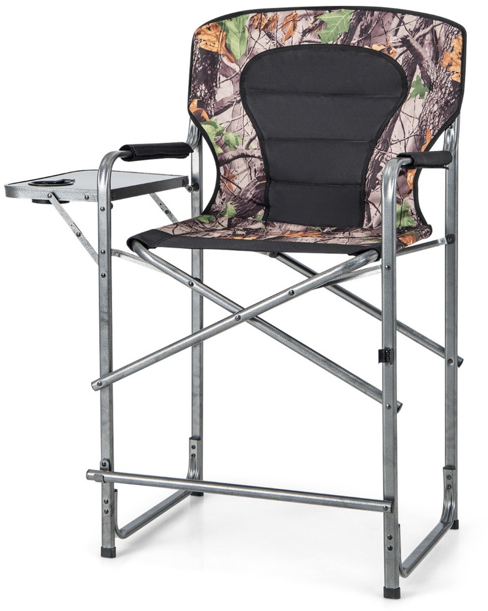 SureDeal® - Kamper - Opvouwbare Campingstoel Hoge - Zijtafel Afneembare Voetensteun - Vissen Camping - 62x56x110 cm - Camouflagepatroon
