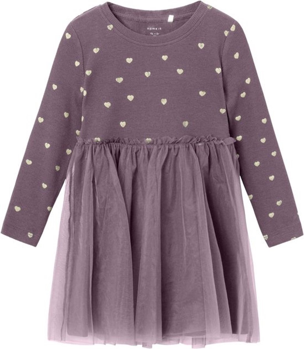 Lange Mouwen Jurk Meisjes met Glitterprint en Tule Detail