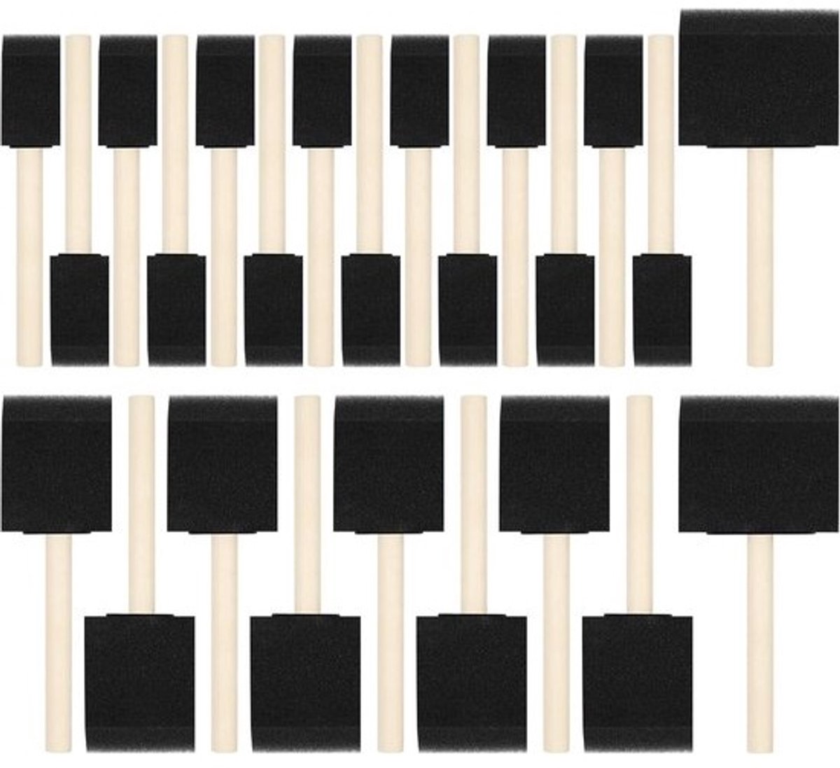 Set van 24 schuimpenselen met houten handvat - verschillende maten (1, 2 en 3 inch)