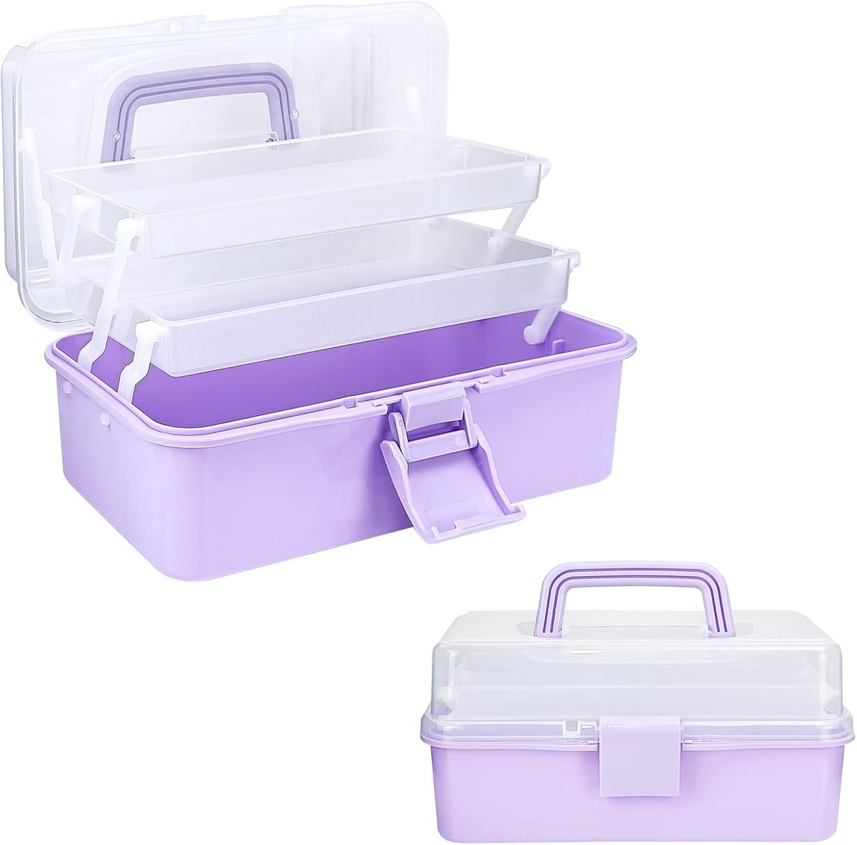 KZQ 3-laagse opbergbox 26 cm met 2 bakjes - Organizer voor naai- en handwerkbenodigdheden - Geschikt voor kleine onderdelen en accessoires - Paars