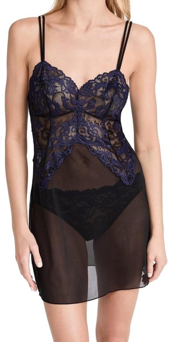 Luxe kanten chemise met verfijnde bloemenprint en verstelbare bandjes