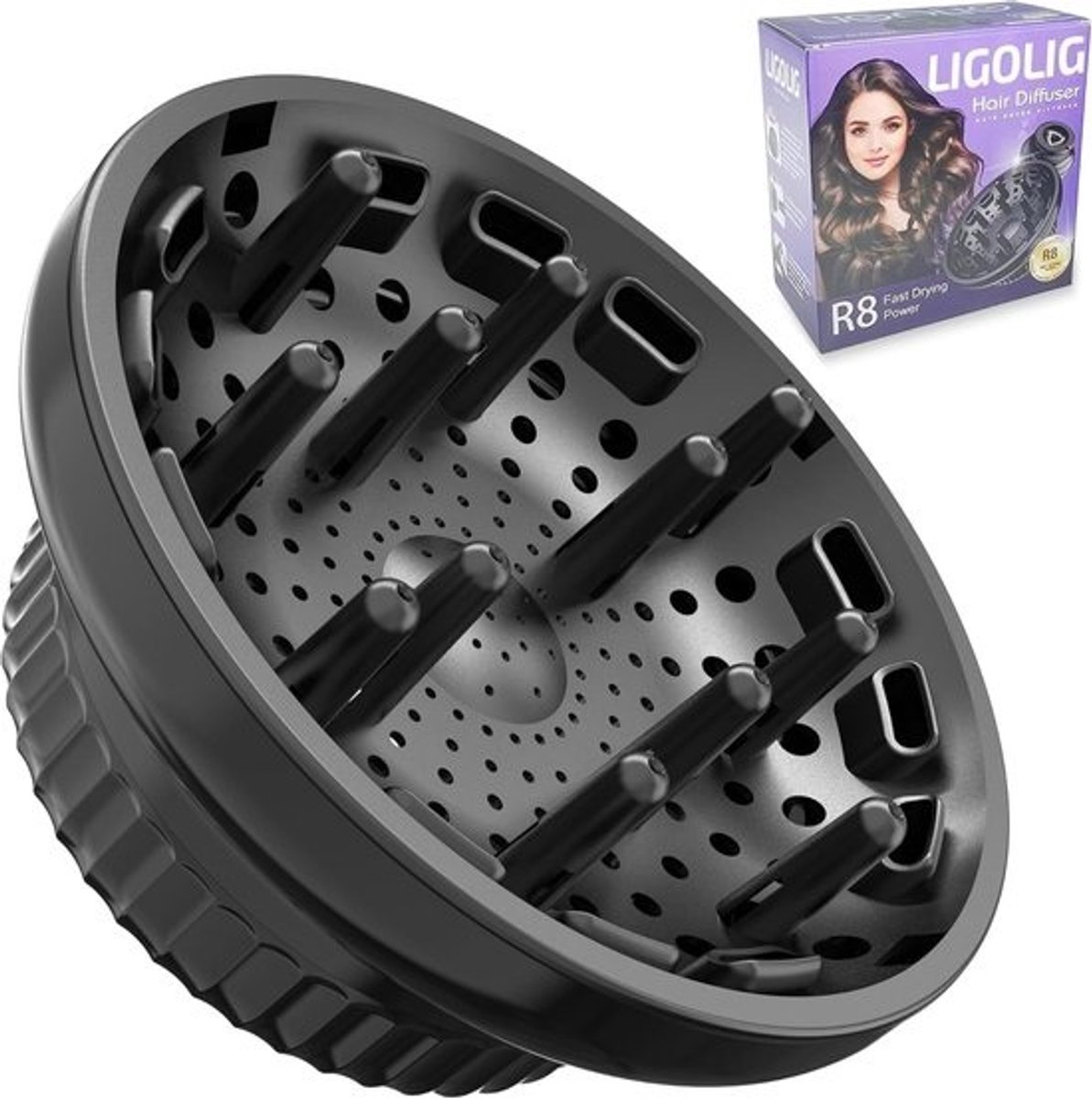 Föhn Diffuser Opzetstuk - Krul Versterker - Volume Creëren - Gelijkmatige Luchtstroom - 16cm Pakket - Zwart