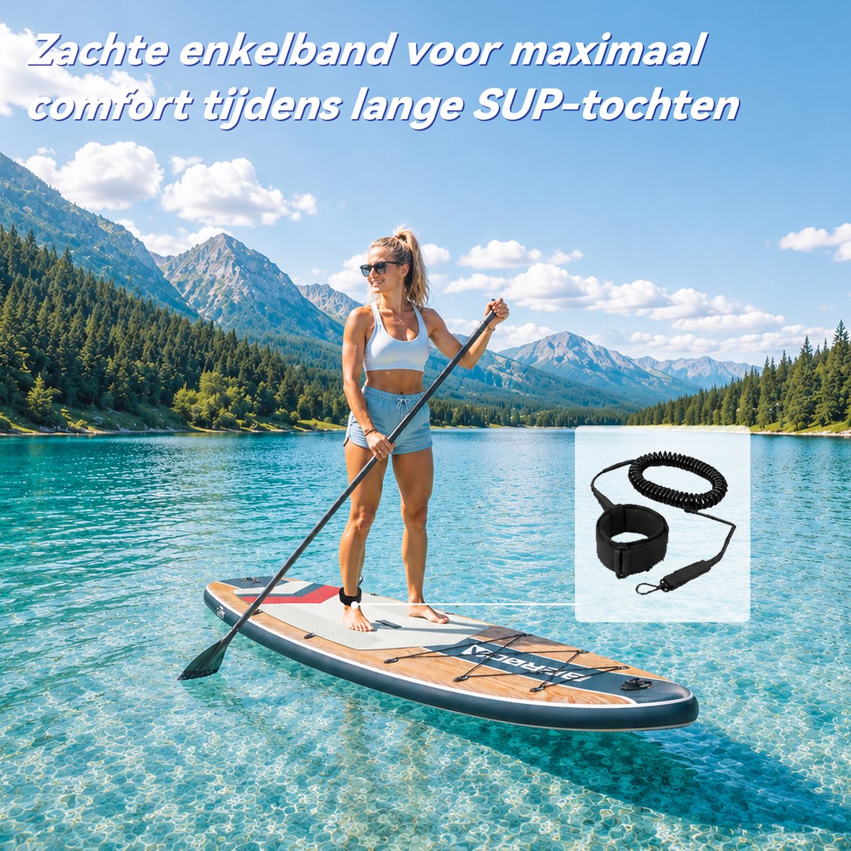 BEROCA SUP Board - met Zitje - Sup Board Opblaasbaar - Complete Set - 320x81cm - Max. 160 kg -Groen houtnerf – foto 8