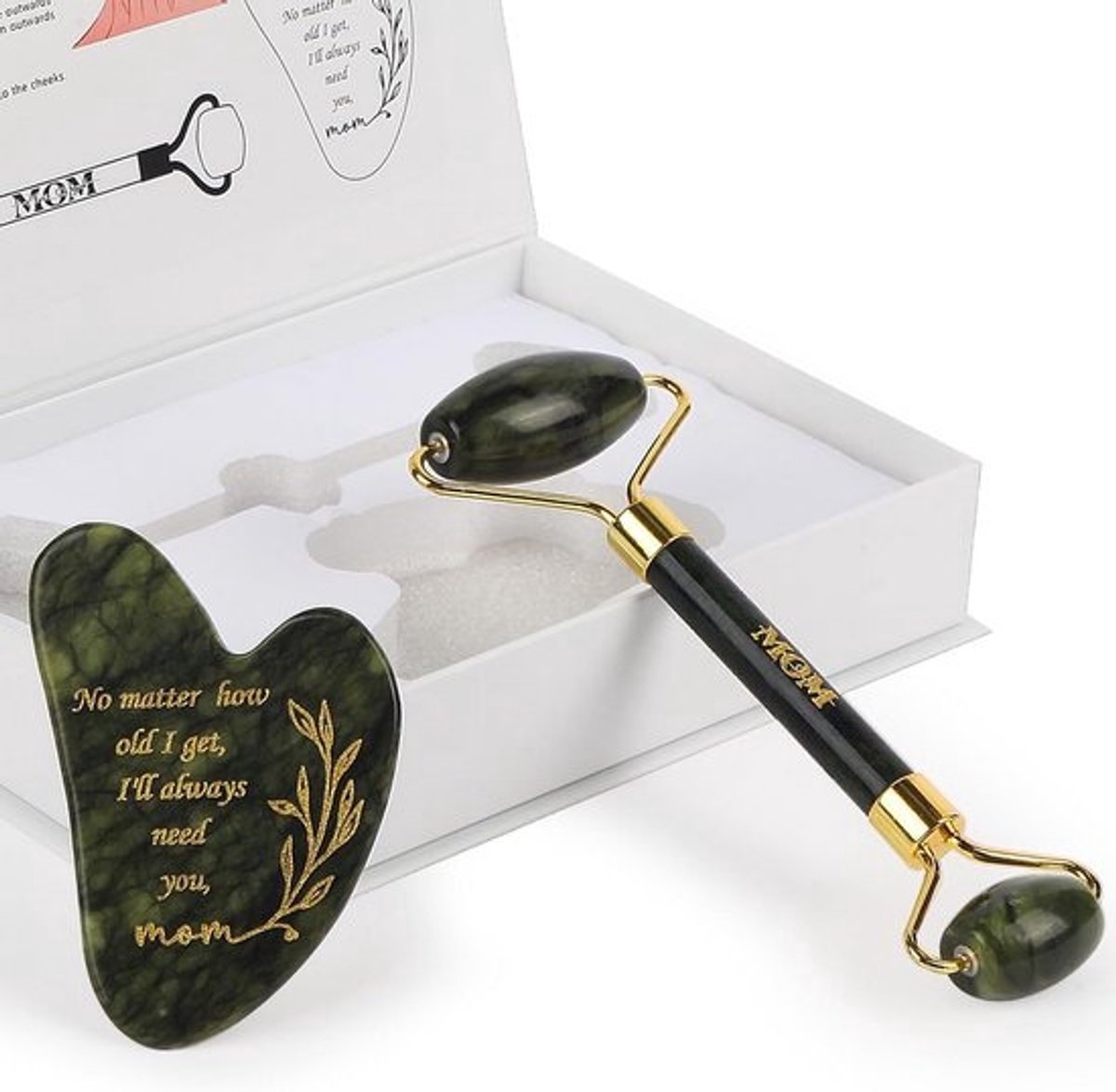 Gua Sha en Face Roller Set - Jade Massage Gereedschap voor Gezicht en Huidverzorging - Cadeau voor Moeder van Zoon of Dochter - Moederdag en Thanksgiving Geschenk