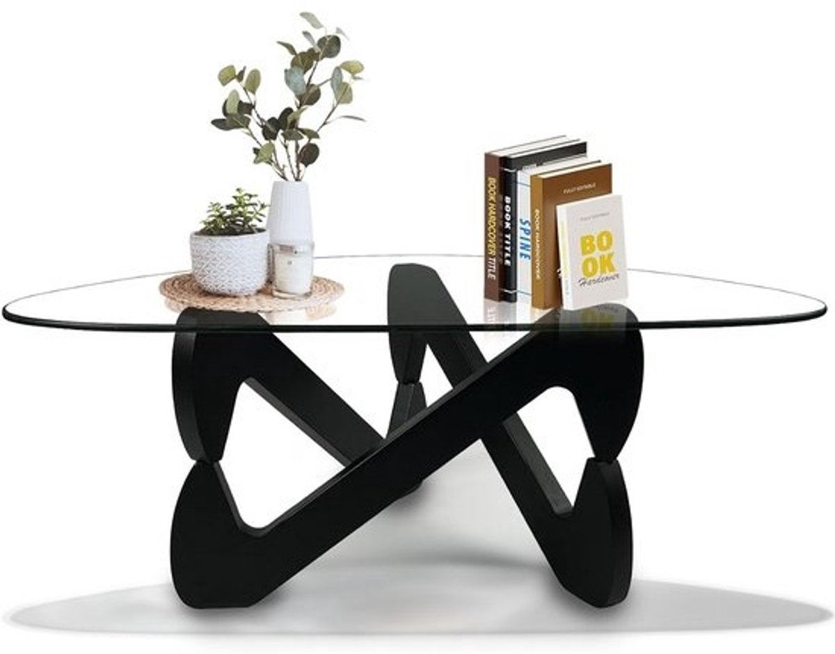 Moderne Driehoekige Glazen Salontafel met Houten Poten