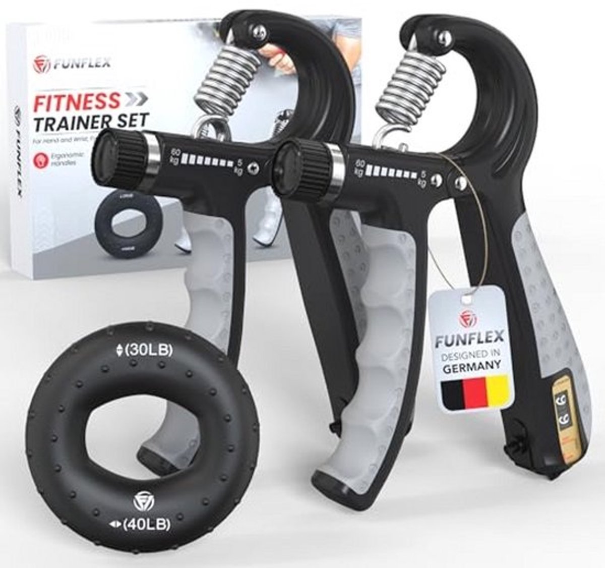 FUNFLEX Hand Vingertrainer Set, Verstelbare Grip Kracht Onderarm Trainer, Vingertrainer, Onderarm Training Apparaat, Griptrainer, Fitness Handtraining, Krachttraining