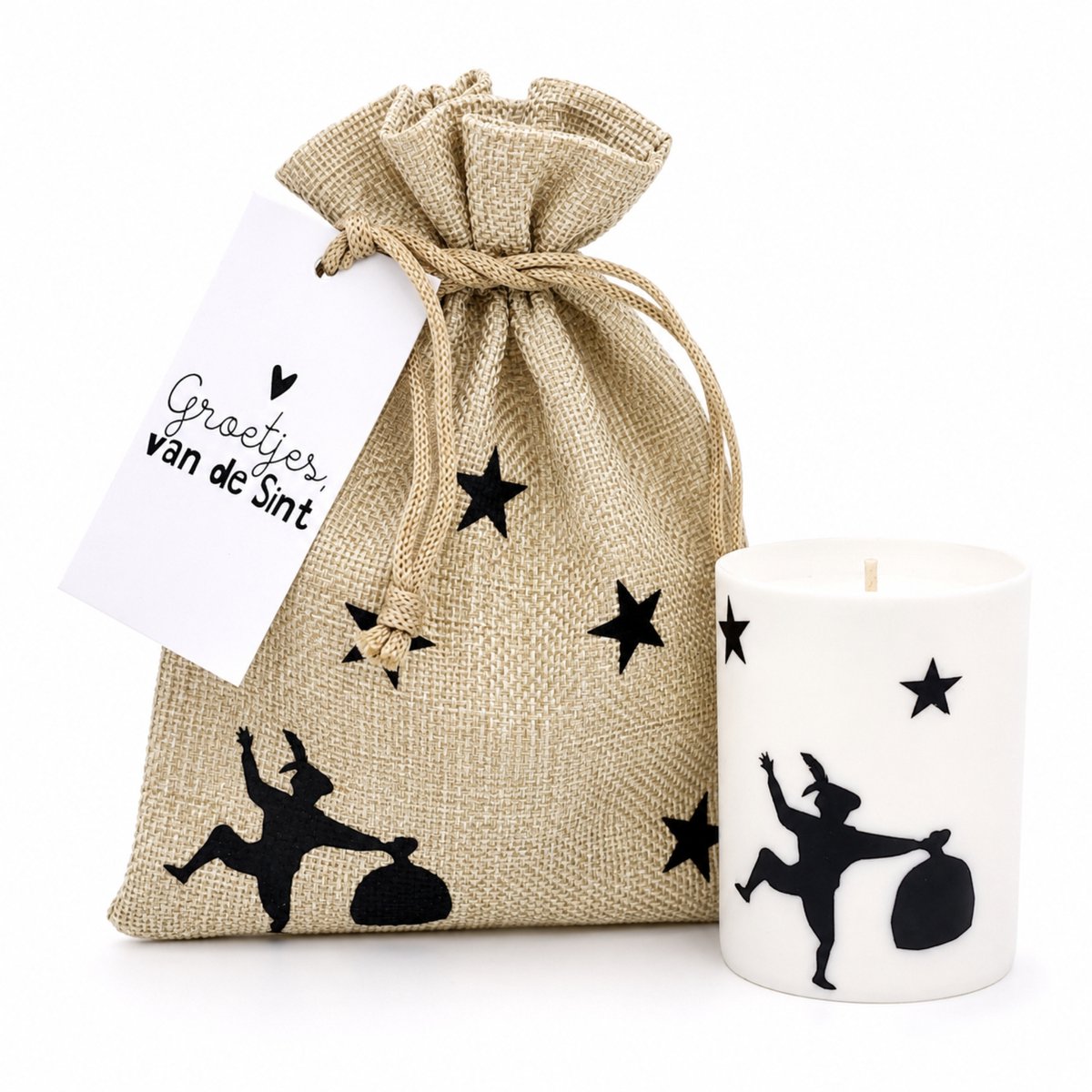 Sinterklaas Cadeautje Volwassenen - Jute Zakje met Bolsius Kaars & Cadeaukaartje