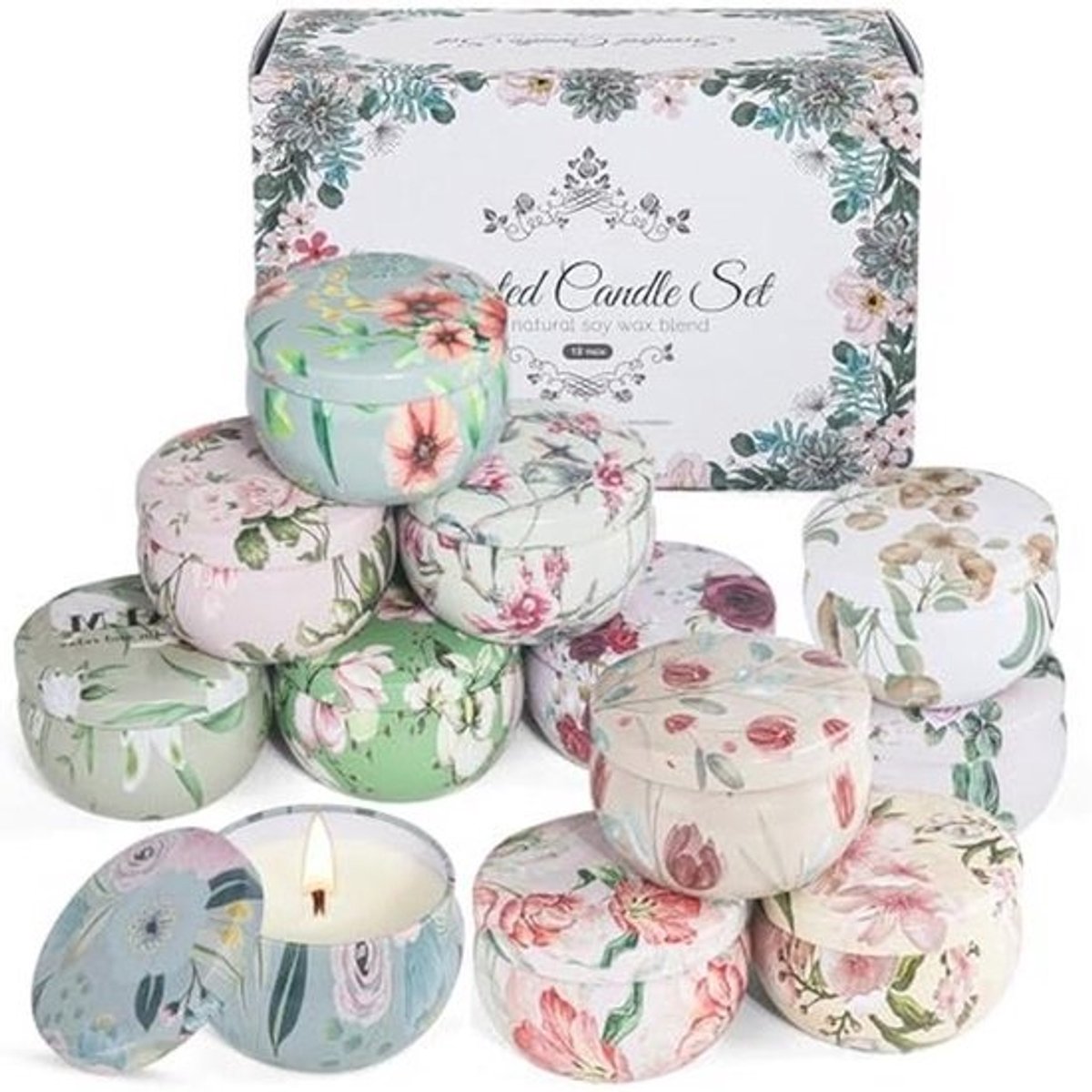 12 Stuks Geurende Kaarsen Set voor Vrouwen - Natuurlijke Bloemengeur voor Decoratie en Cadeaus