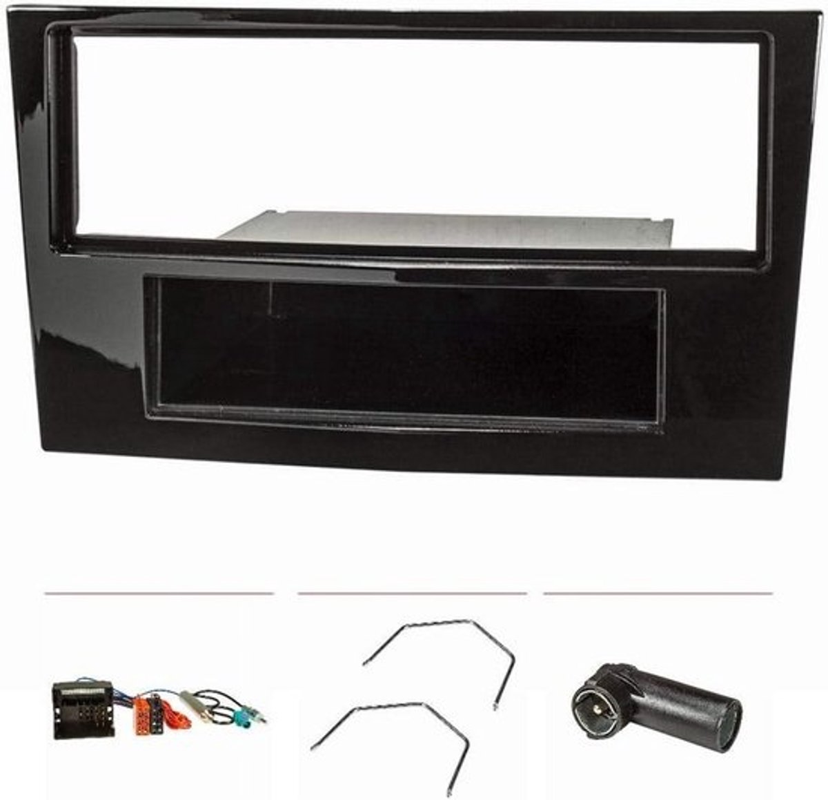 Radio Inbouwframe Set Piano Zwart voor Opel Corsa D Astra H Zafira B Inclusief Quadlock ISO Adapter en Antenneadapter