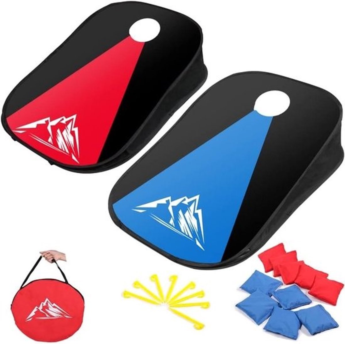 Cornhole Toss Set - Gooispel Zitzakspel - Buiten Spelen - Opvouwbaar PVC Frame - 100 x 60 cm - Rood Blauw
