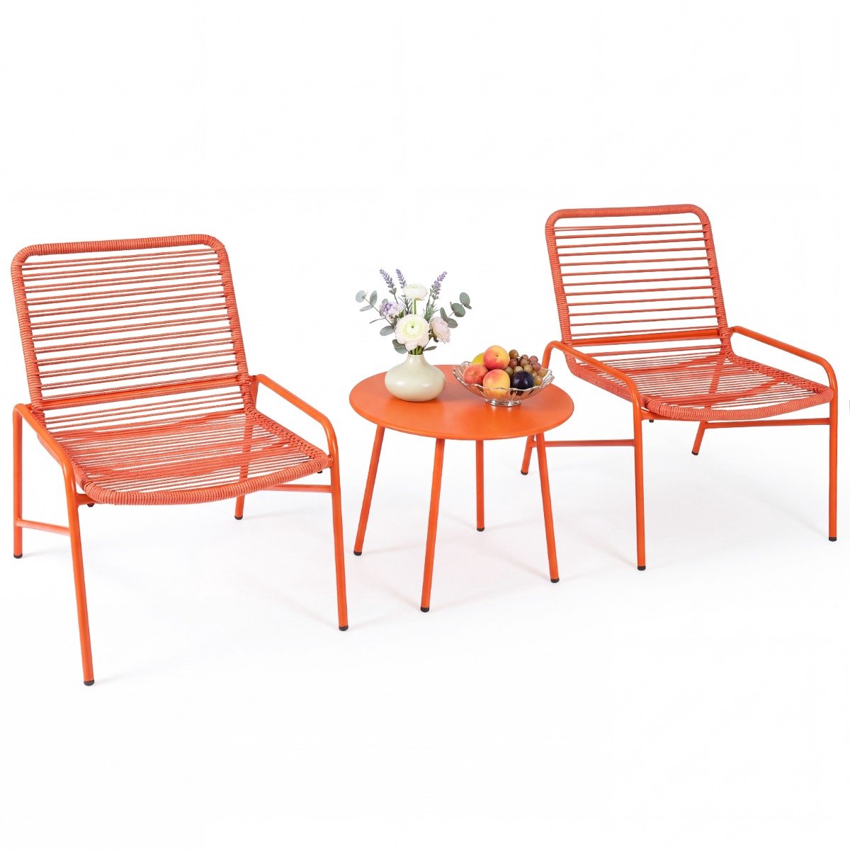 SureDeal® - Tuinset - Delige Balkonset - Personen Rotan Terrasmeubilair - Metalen - 69x56x71 cm - Oranje