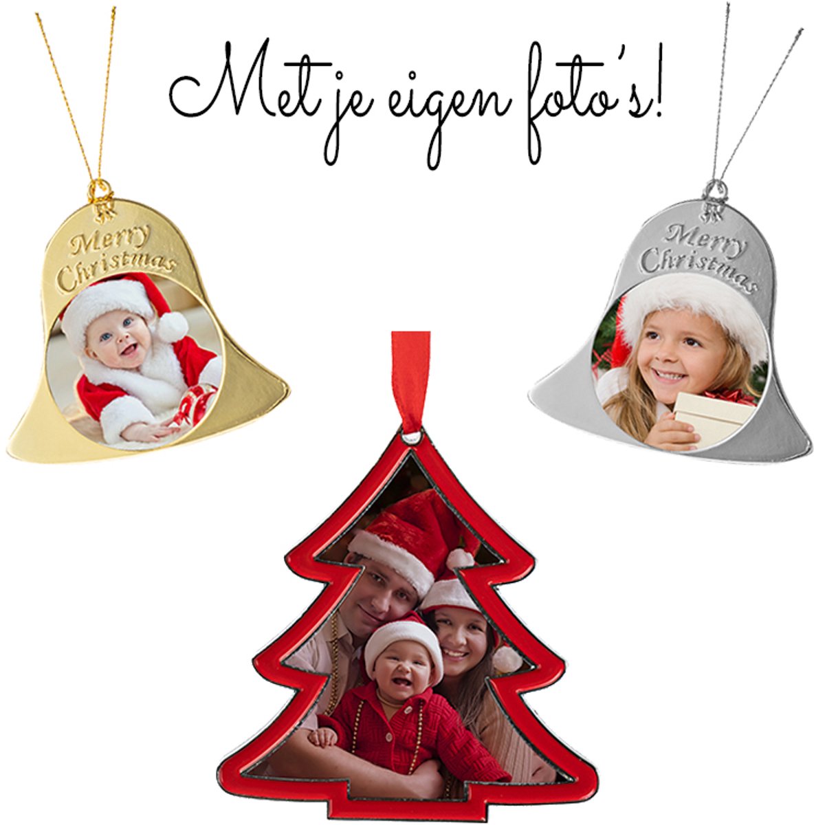 Kerstdecoratie Set van 3 kerstboomhangers met Foto - Kerstboom Versiering - Kerstslinger - Kerstdecoratie voor binnen