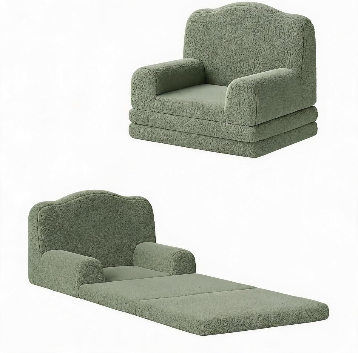 2-in-1 Kinderbankje Uitklapbaar - Kinderstoel en Slaapbank - Zachte Teddy Stof (Sherpa) - Comfortabel Foam - Wasbare Hoes - Grijs