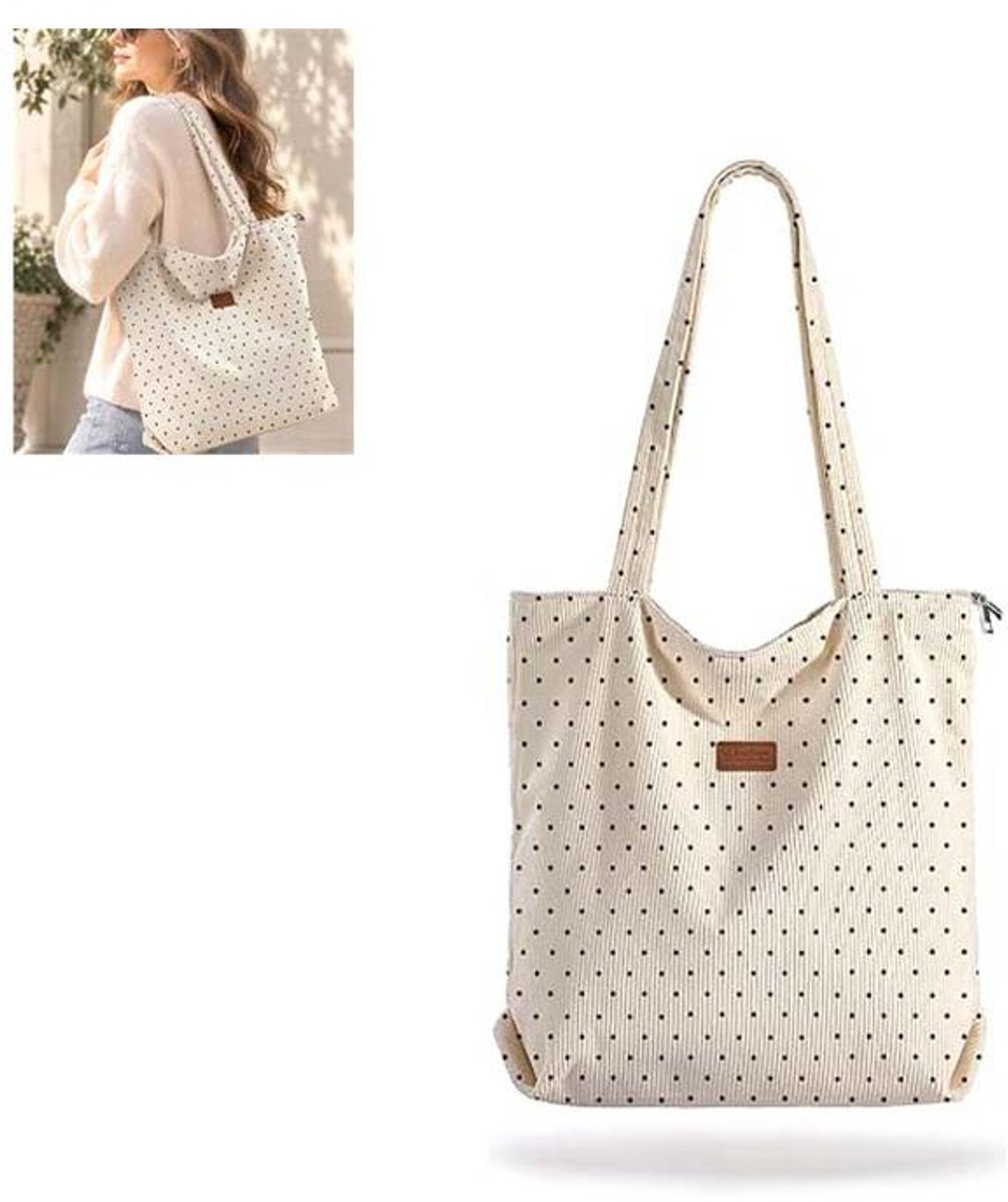 KZQ stijlvolle handtas met ritssluiting van corduroy voor dames - Tote bag - Canvas tas