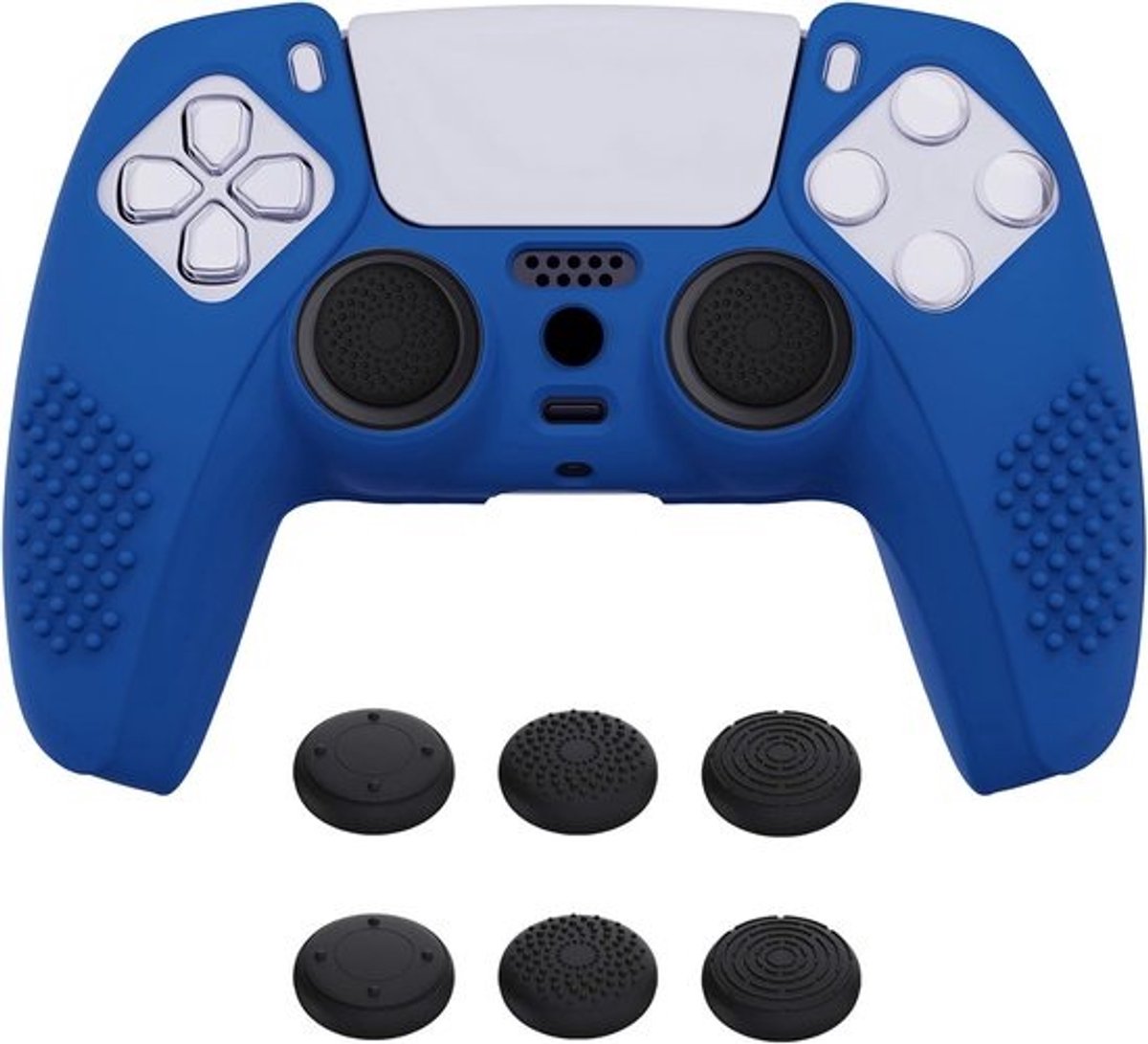 Beschermhoes Siliconen voor PS5 Controller met Antislip Grip en 6 Duimstick Caps - Blauw