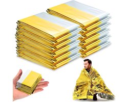 Nooddeken – goudkleurig en zilverkleurig, set van 10 stuks, 210 x 160 cm, geschikt voor eerste hulp, buitenactiviteiten en gebruik in de auto; weerbestendige reddingsdeken, geschikt voor wandelen, kamperen en noodsituaties; draagbare warmtedeken