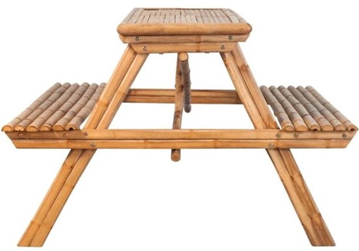 Bamboe picknicktafel - Outdoor tuintafel - Gezellig buiten zitten - Uniek bamboe tafelblad - 115 x 115 x 81 cm