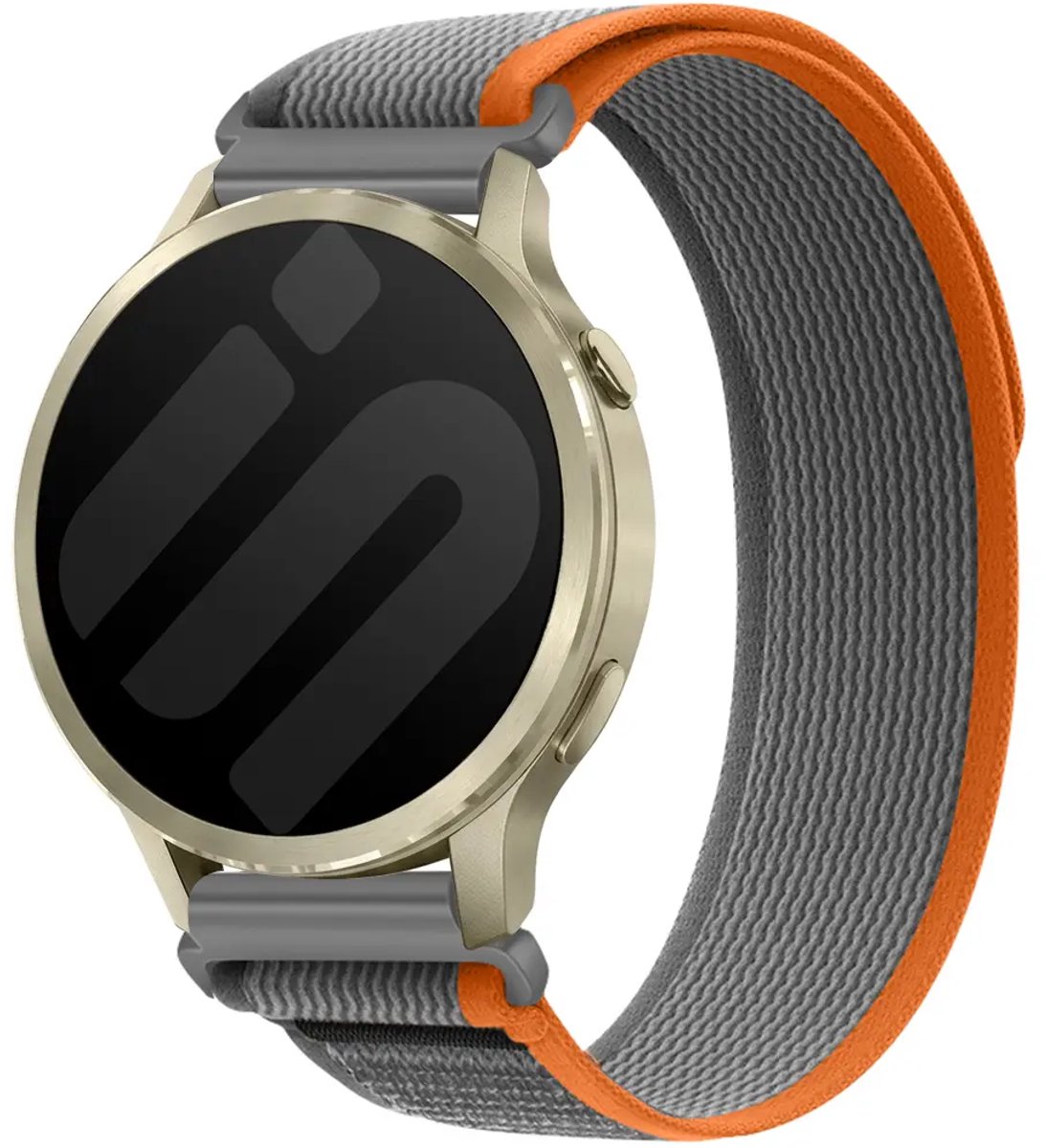 Strap-it Nylon Trail bandje geschikt voor Garmin Vivoactive 6 / 5 / 3 / Vivomove / 3 / HR / Style / Luxe / Sport / Trend / Forerunner 645 / 570 / 245 / 170 / 165 / 70 / 55 / Venu / SQ / SQ2 / 2 Plus / Approach S12 / S40 / S42 / S44 - Grijs/Oranje