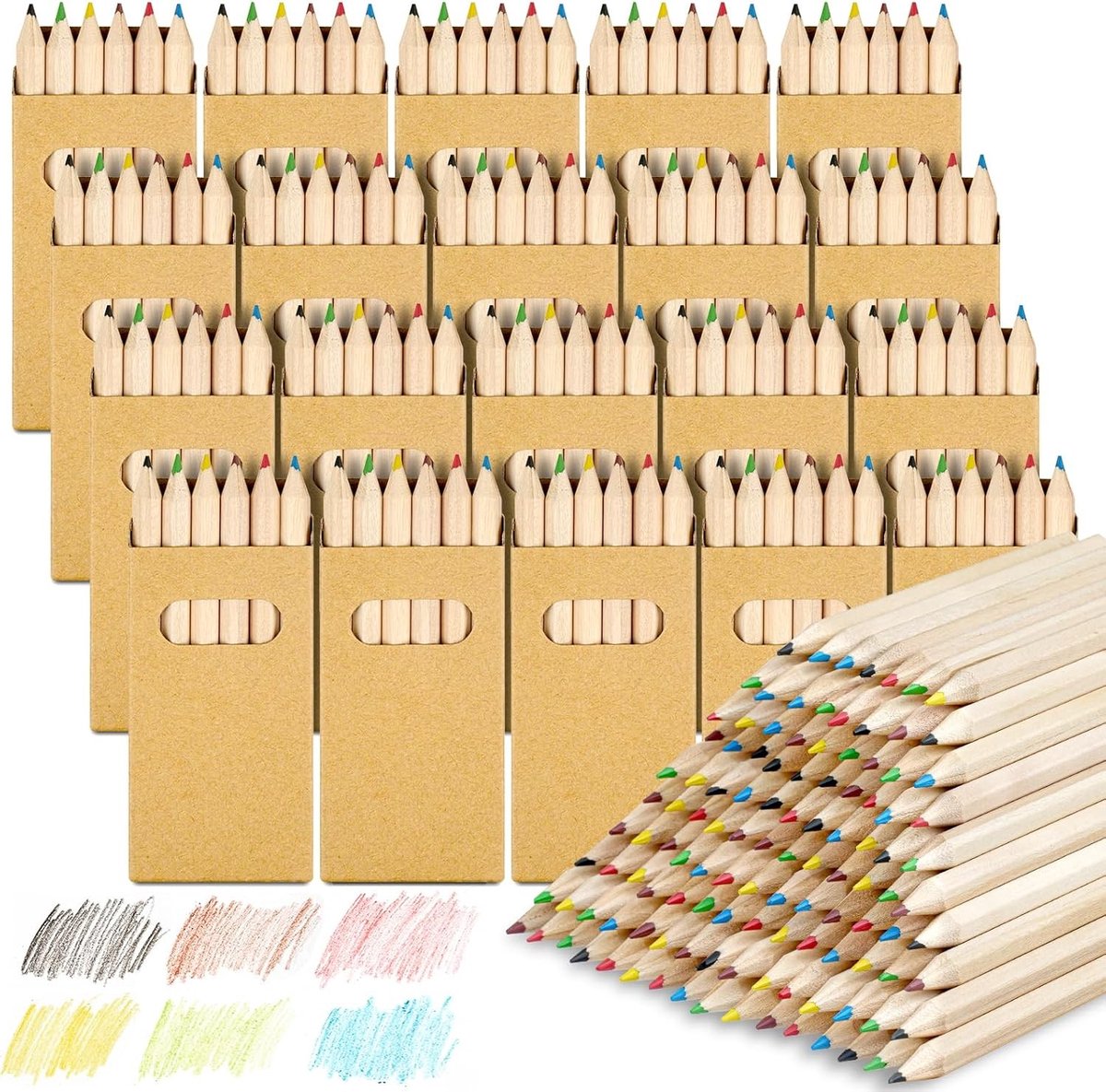 Kleurpotloden Set van 20 Verpakkingen, Houten Kleurpotloden met 6 Kleuren, Tekenmaterialen voor Kinderen en Volwassenen, Creatieve Tekenspullen voor Kunstenaars
