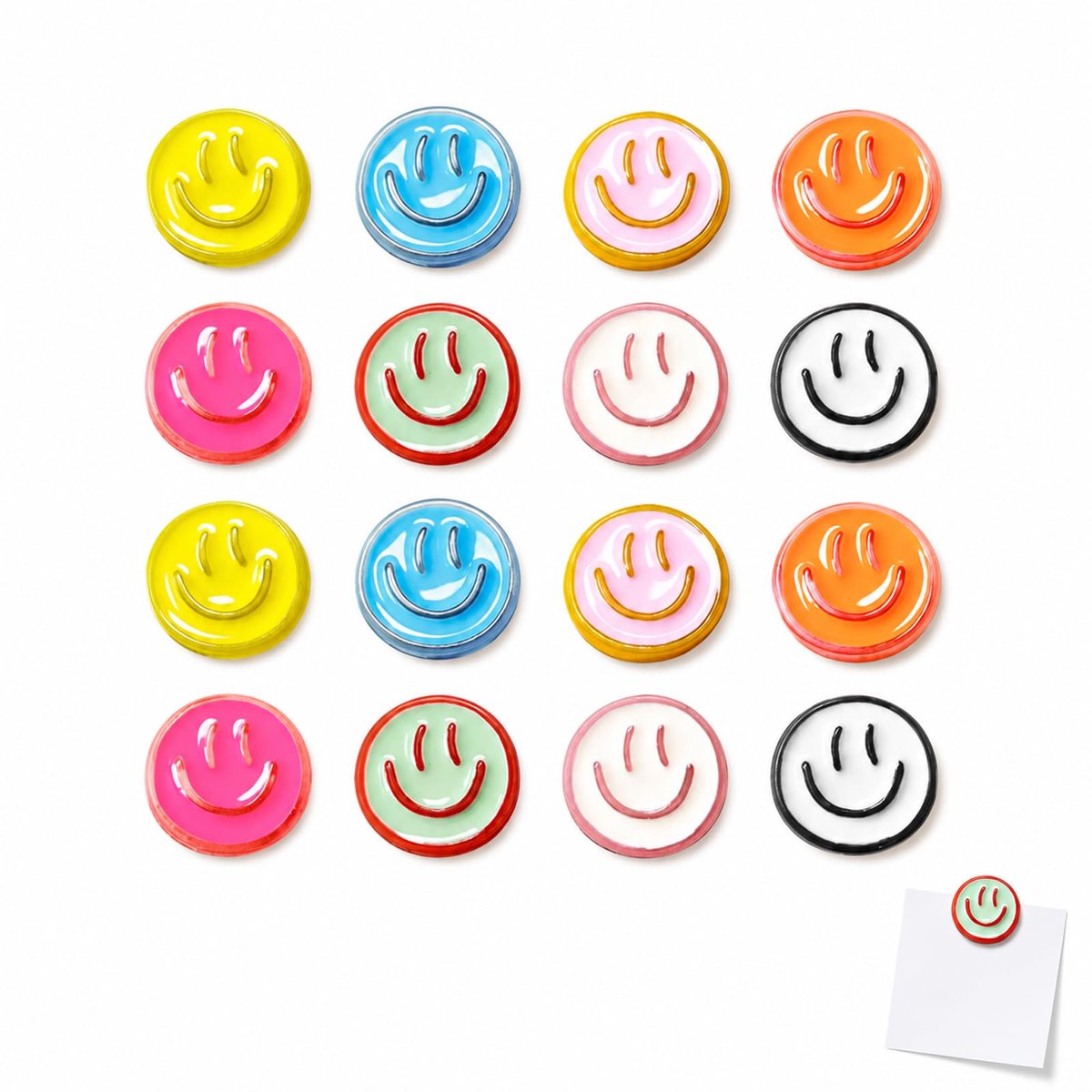 16 stuks smiley koelkastmagneten,smiley magneten, kleurrijk - ShopVlot