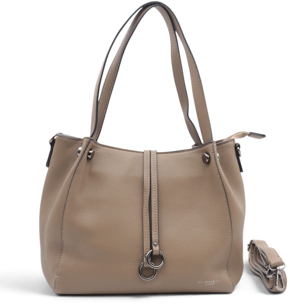 Flora&Co - ROMY - zacht generfd kunstleer - handtas/dames tas - met lange instelbare draagriem - taupe