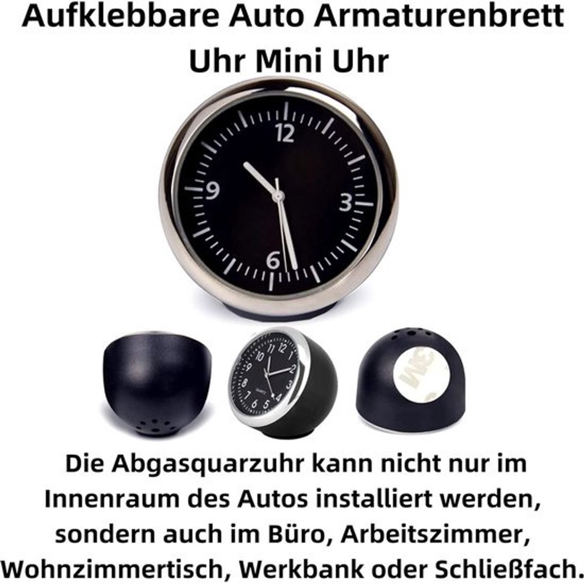 Autoklok Mini - Autotijd Display - Rijden met Plezier - Krasbestendig Glas - Diameter 4 cm - Zwart-Zilver
