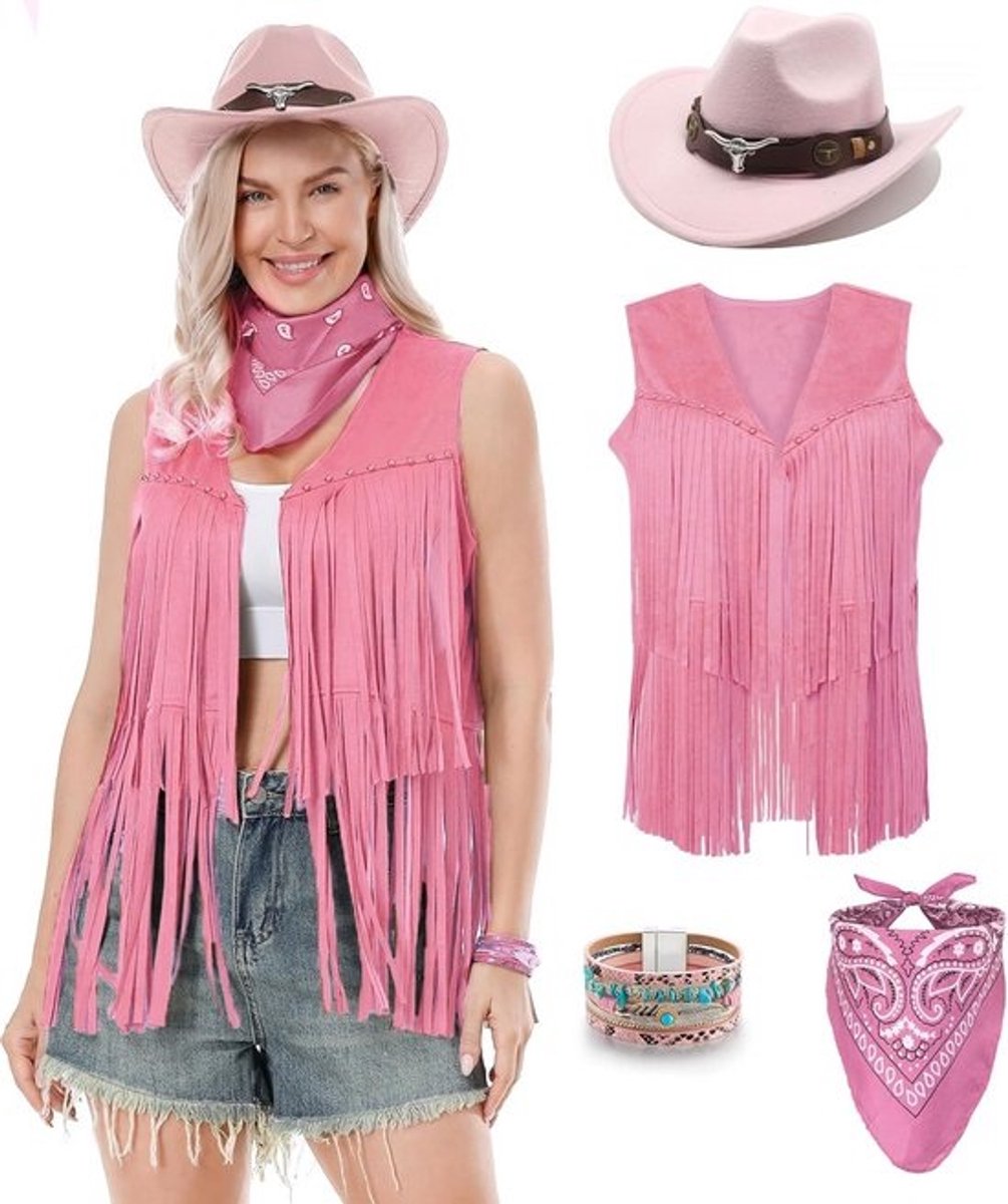 Cowgirl Kostuum Dames Vest Jurk en Hoed Set