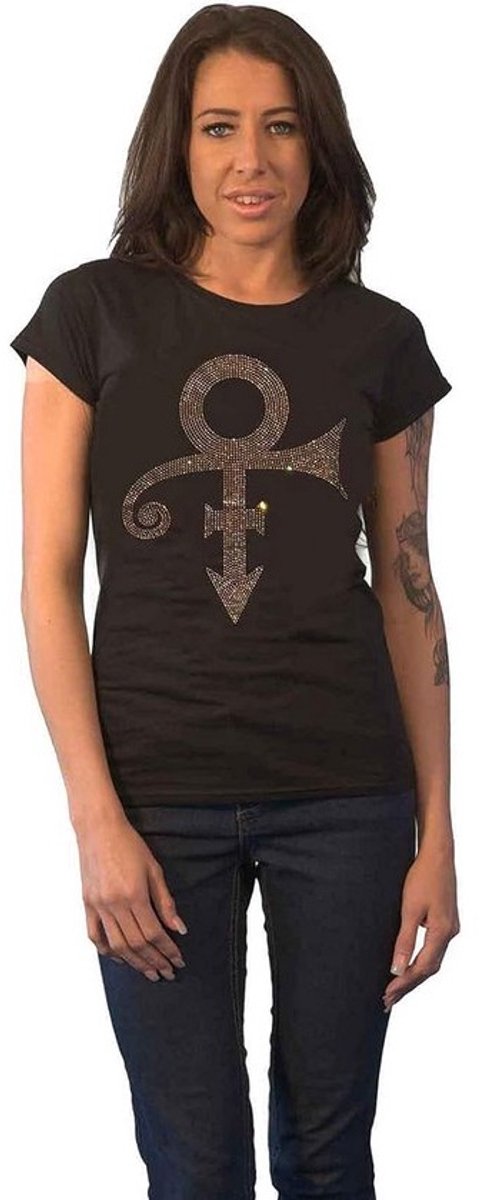 Dames T-Shirt met Diamant Symbolen Zwart Skinny Fit