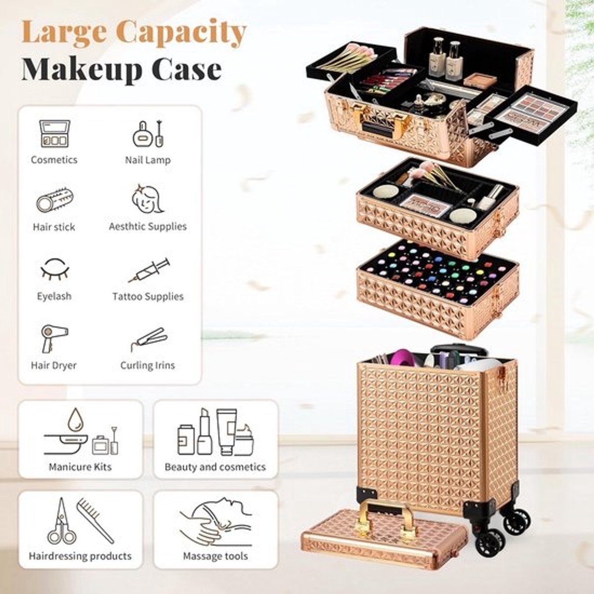 Grote 5-in-1 Make-up Trolley op Wielen voor Professioneel Gebruik