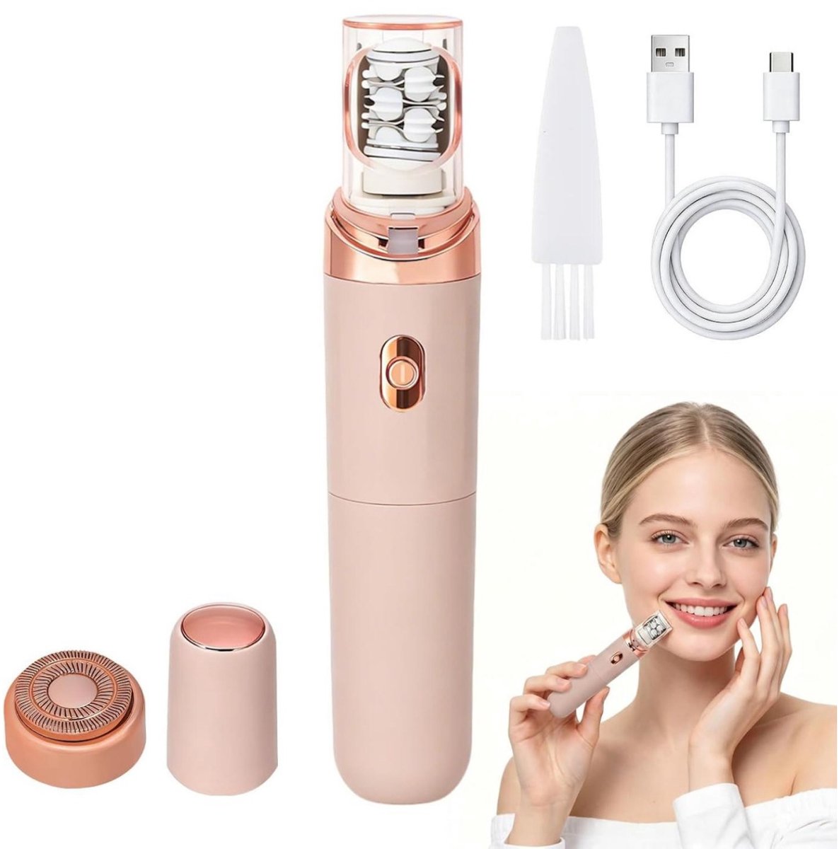 SSTRWGOOD Ontharingsapparaat geschikt voor vrouwen - Gezichtsscheerapparaat met dubbele kop - Met LED-lampje - 2-in-1 elektrisch scheerapparaat - Geschikt voor lippen, armen, oksels en bikinilijn - USB oplaadbaar intiem scheerapparaat - Roze
