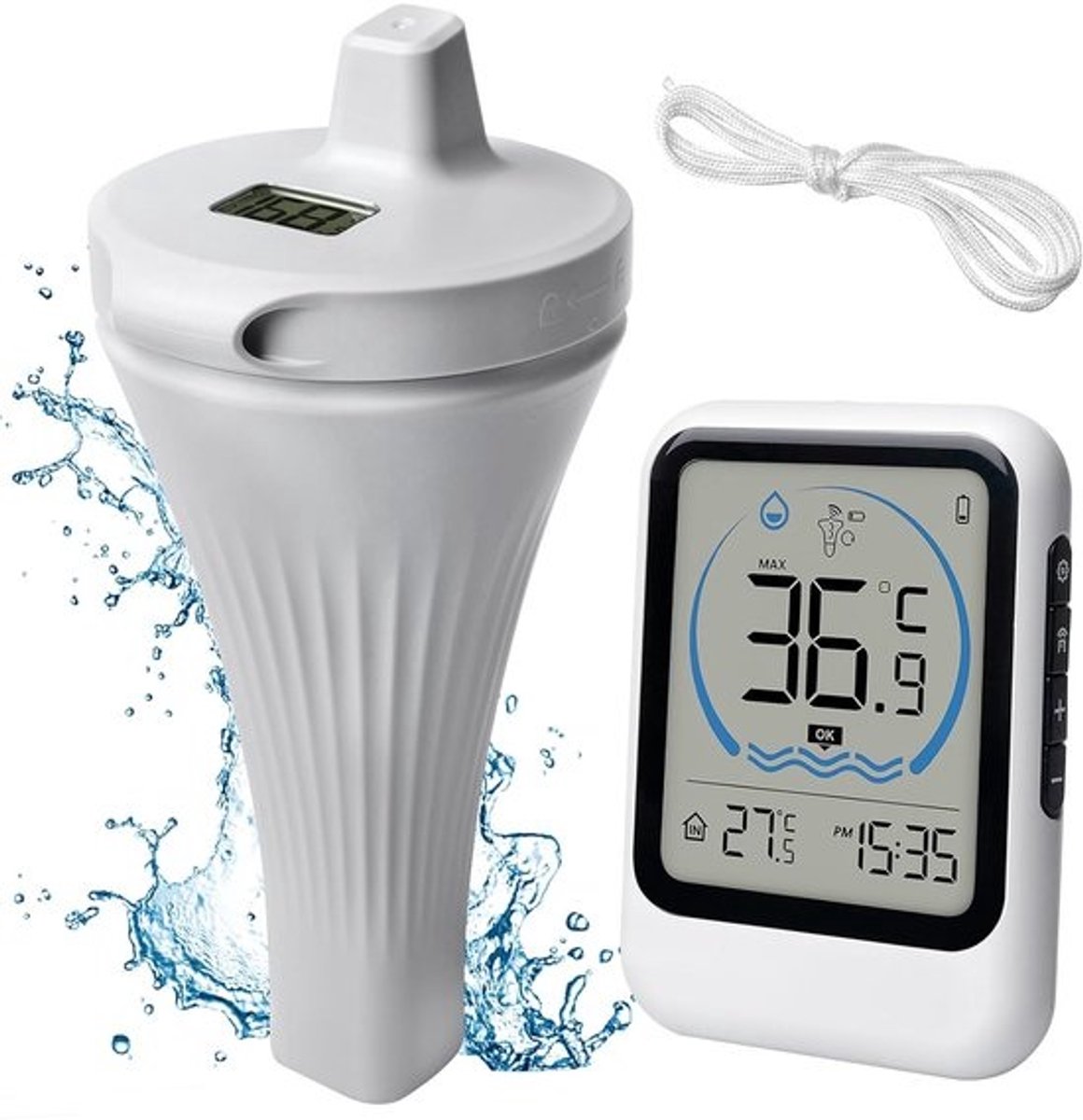 Draadloze Zwembad Thermometer - Water Temperatuur Meter - Nauwkeurig Meten - Drijvend en Digitaal - 19 cm Hoog - Wit