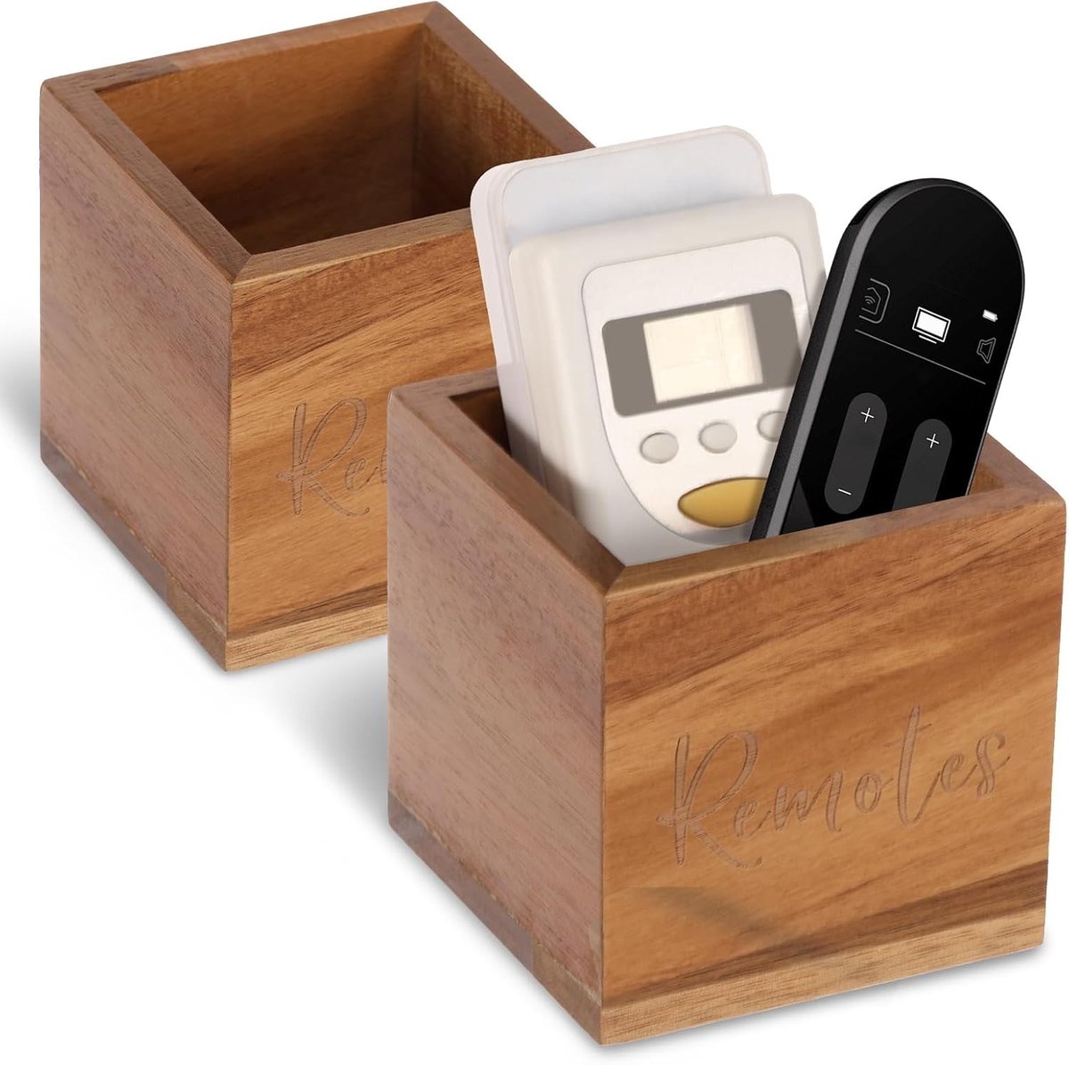 Set van 2 Vintage Houten Fernbedieningshouders, Compacte Organiser voor TV, Smartphones en Kantooraccessoires, Ideaal voor Woonkamer en Bureau