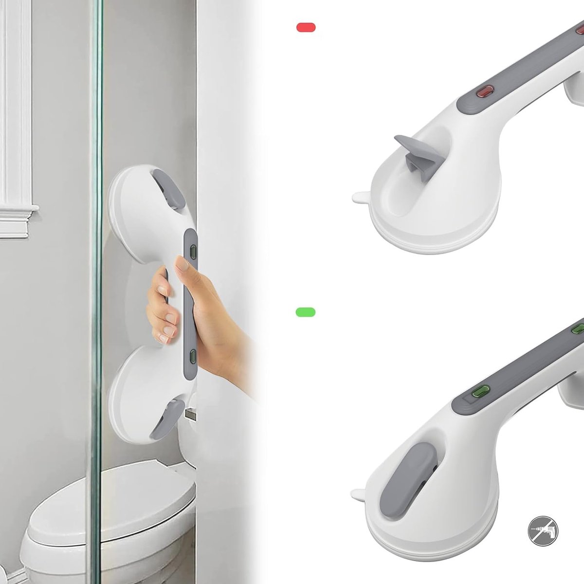 Badkamer Handgreep Veiligheidsgreep Met Zuignappen Kleurindicator En Snelsluiting - Robuust ABS Antislip Handgreep 40 x 8,4 cm - Veiligheidssteun Zonder Gereedschap Voor Ouderen En Kinderen - Wit